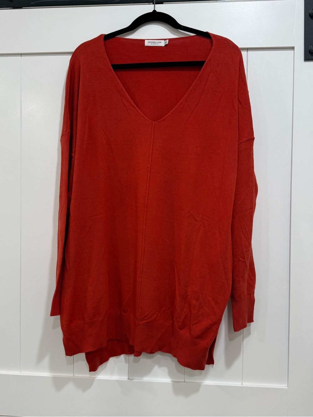 Chic Soul V-Neck Oversized Sweater - Rust